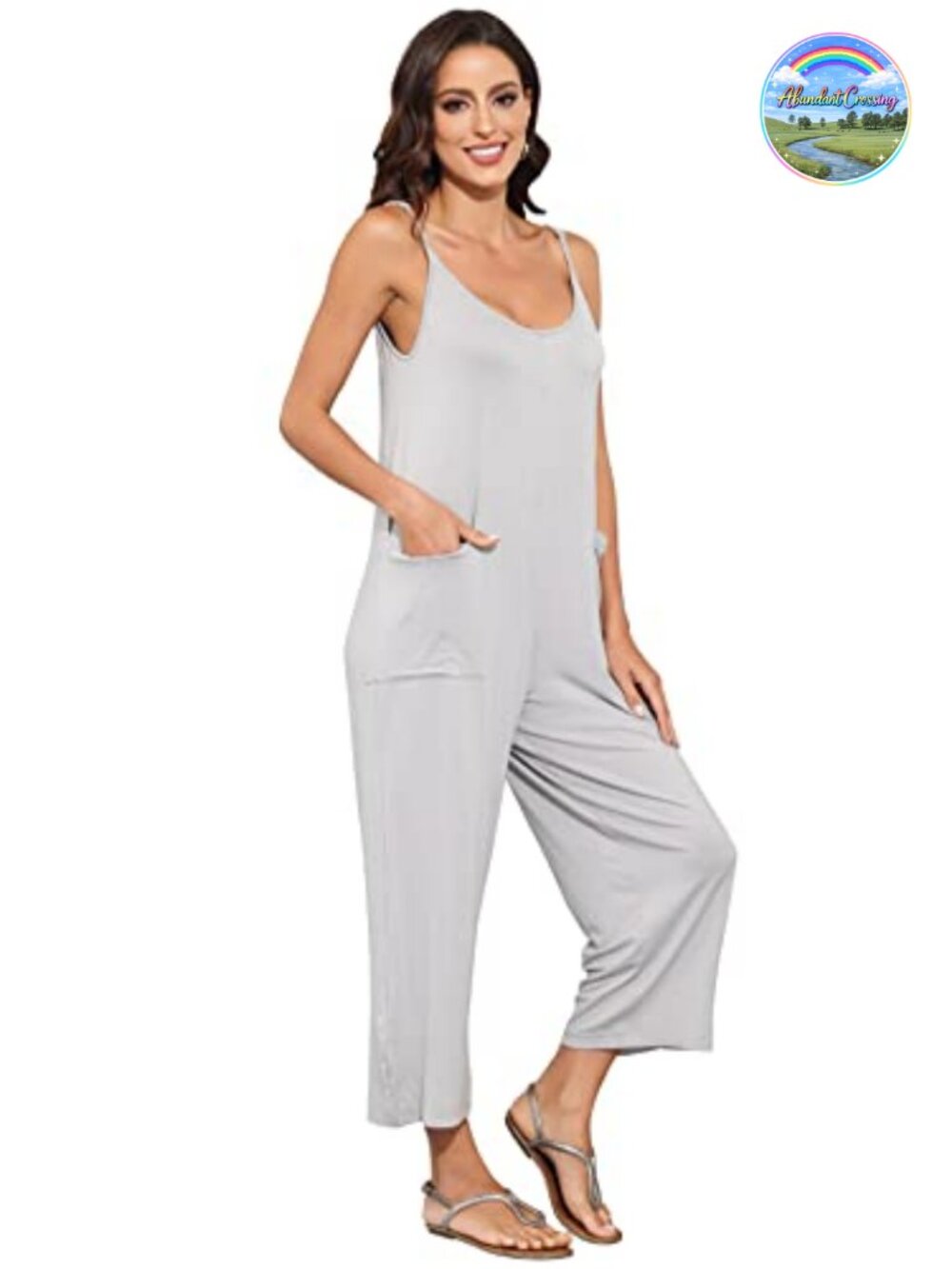 Women's Loose Wide Leg Jumpsuit Sleeveless V-Neck Rayon Casual Summer